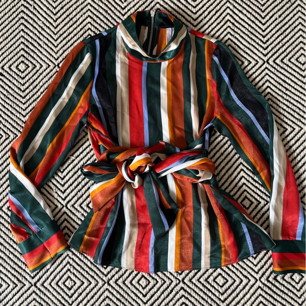 ZARA Multi-colored Blouse with Wrap Tie